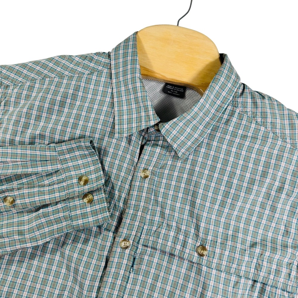 Exofficio Mens Plaid Long Sleeve Button Up Fly Fishing Shirt‎ XL Vented Roll Tab